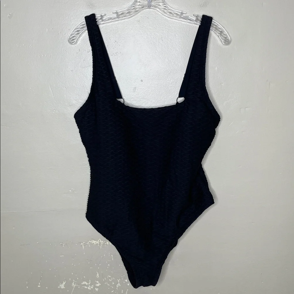 SOL BORNE Black One Piece Swimsuit High Thigh Textured Fabric Lined 1X